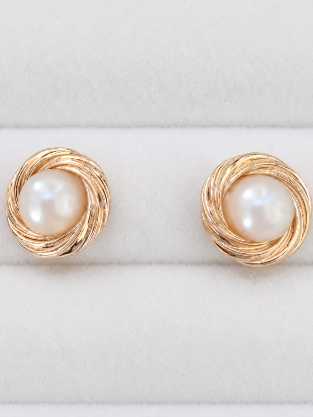 Classic Gold Pearl Knot Stud Earrings - White Pearls